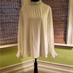 Talbots Cream Smocked High-Neck Blouse